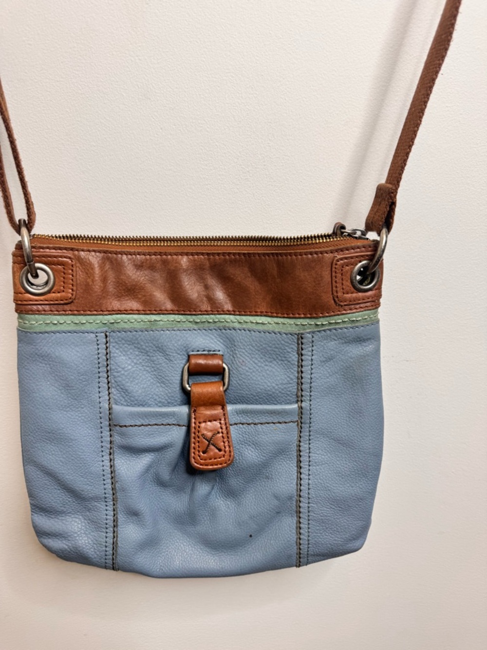 The Sak Blue and Brown Leather Accent Crossbody